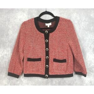 ModCloth Cardigan Sweater Pockets Jeweled Buttons Red Black Gold Size Medium